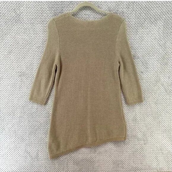 Chico's Sweater 1 M/8 Khaki Metallic Slanted Hem Heidi Pullover 3/4 Sleeves New - Picture 6 of 7
